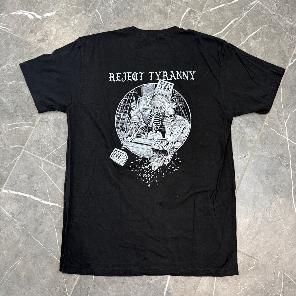 Mission Essential Gear Black Graphic TShirt Skeleton Boston Tea Party Unisex Med